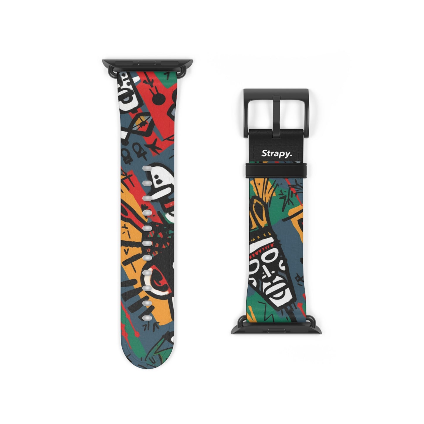 Abstraktes Muster im Basquiat-Stil des afrikanischen Stammes – Apple-Watch-Armband/Armband aus Leder