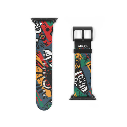 Modèle abstrait de style Basquiat de la tribu africaine - Bracelet/Bande Apple Watch en cuir