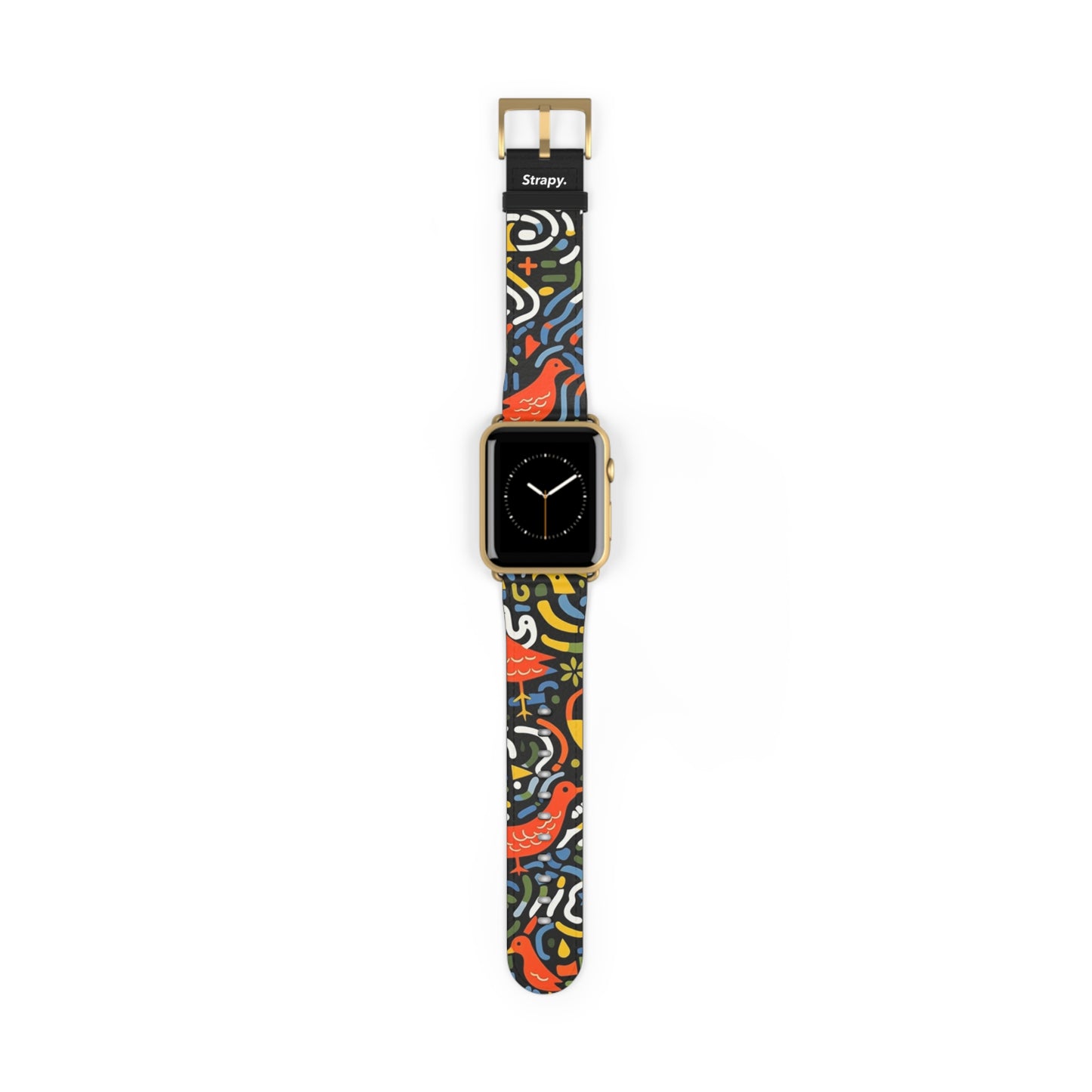 Abstraktes Kunst-Pop-Mikado-Fasan-Vogel-Muster – Apple-Watch-Armband/Armband aus Leder