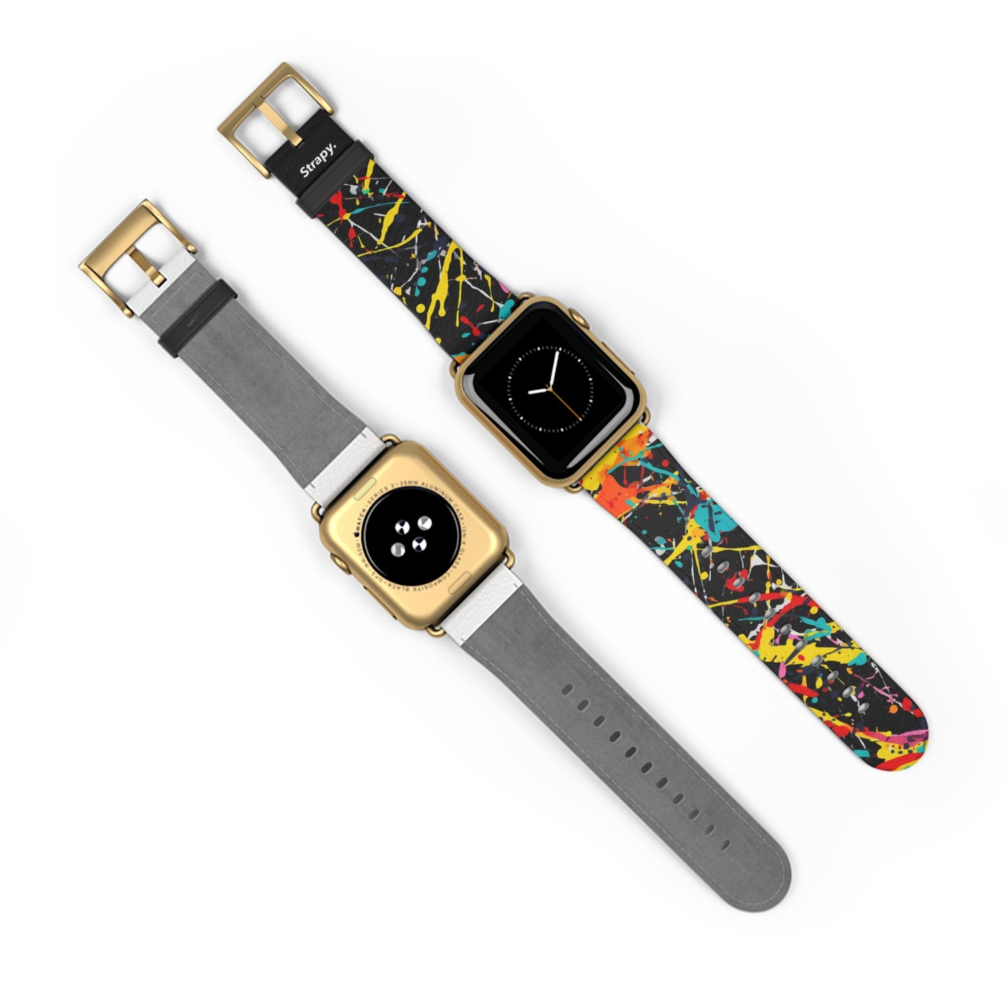 Jackson Pollock Homage Dark Splatter Pattern – Apple Watch Armband/Band aus Leder