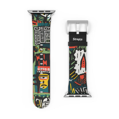 Abstract For The Culture Geometrisches Muster im Basquiat-Stil – Apple-Watch-Armband/Armband aus Leder