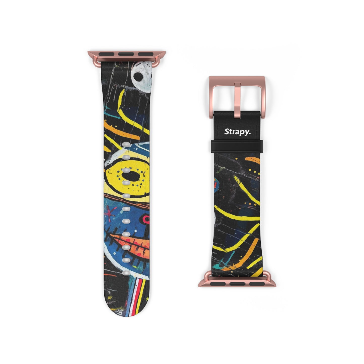 Style Basquiat humain abstrait - Bracelet/Bande Apple Watch en cuir