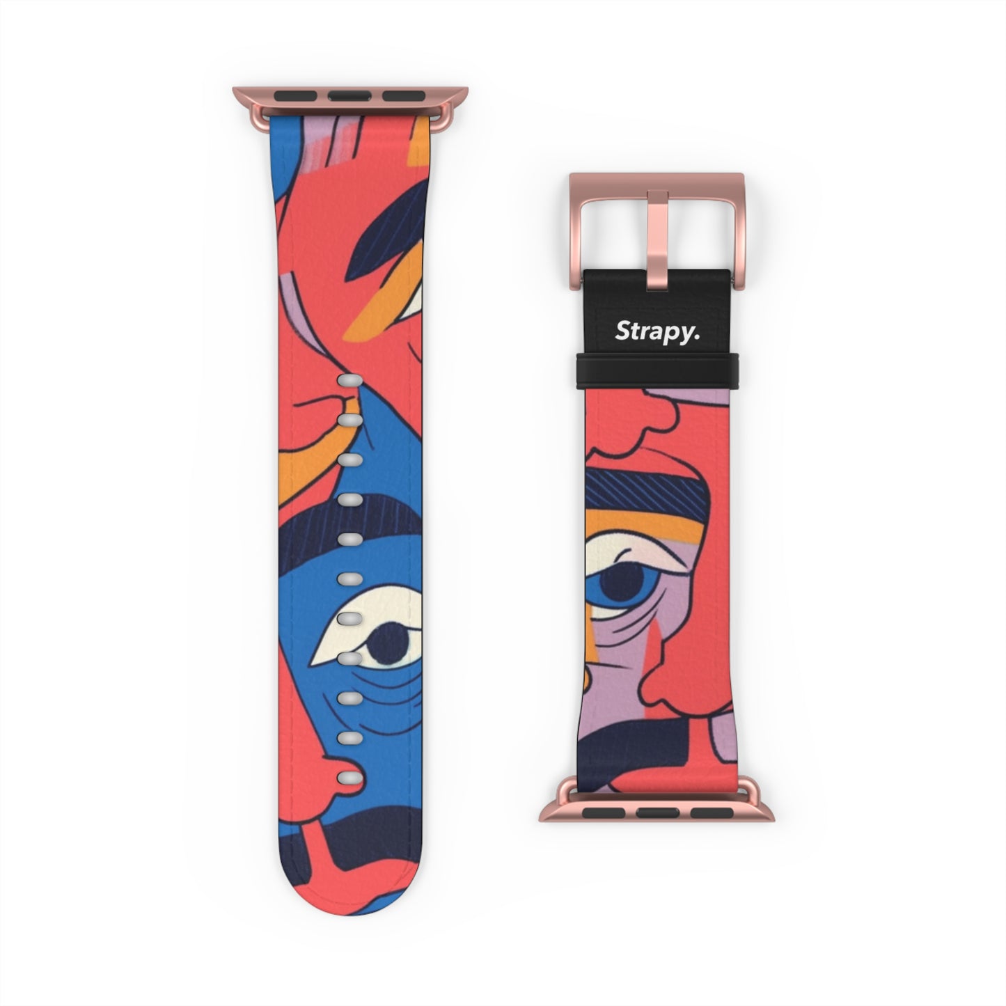 Surreal Colored Mustache Faces Pattern - Leather Apple Watch Strap/Band