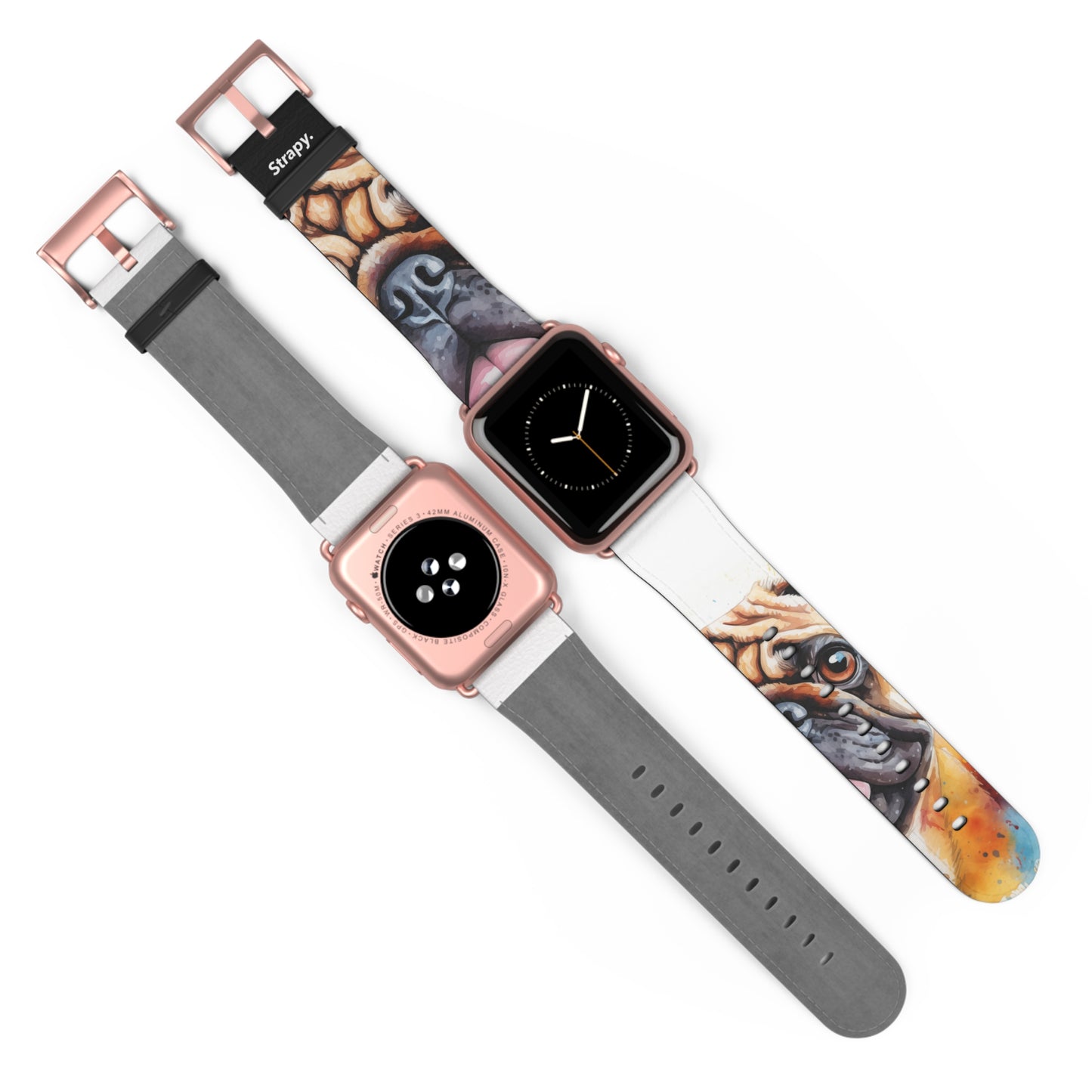 Aquarela Pug Love - Bracelet/Bande Apple Watch en cuir