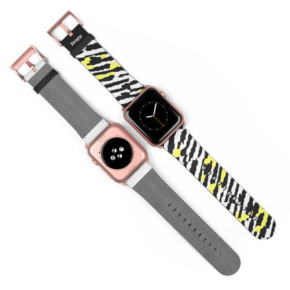 Digital Zebra Leopard Abstact Pattern Leather Apple Watch Band