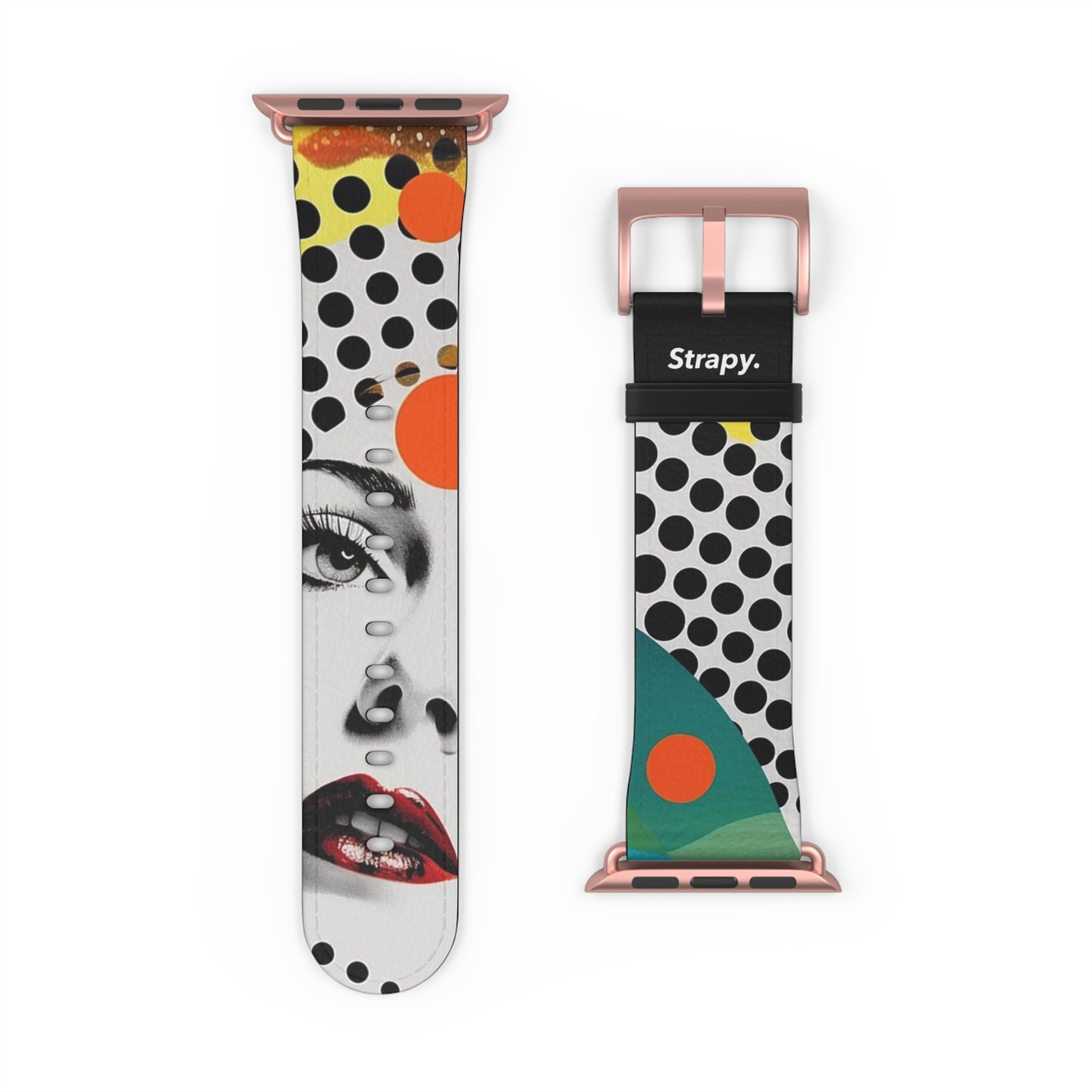 Abstract Comic Art Pop Women Polka Faces Pattern - Leather Apple Watch Strap/Band