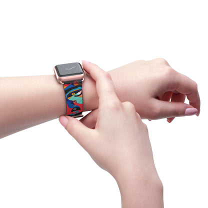 Surreales buntes Dali-Gesichtermuster – Lederarmband für die Apple Watch