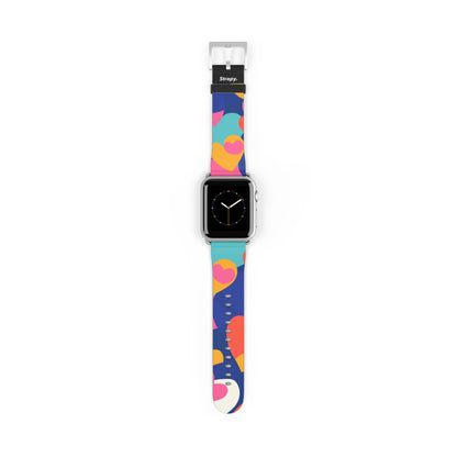 Abstract Risograph Colorful Hearts Pattern - Leather Apple Watch Strap/Band