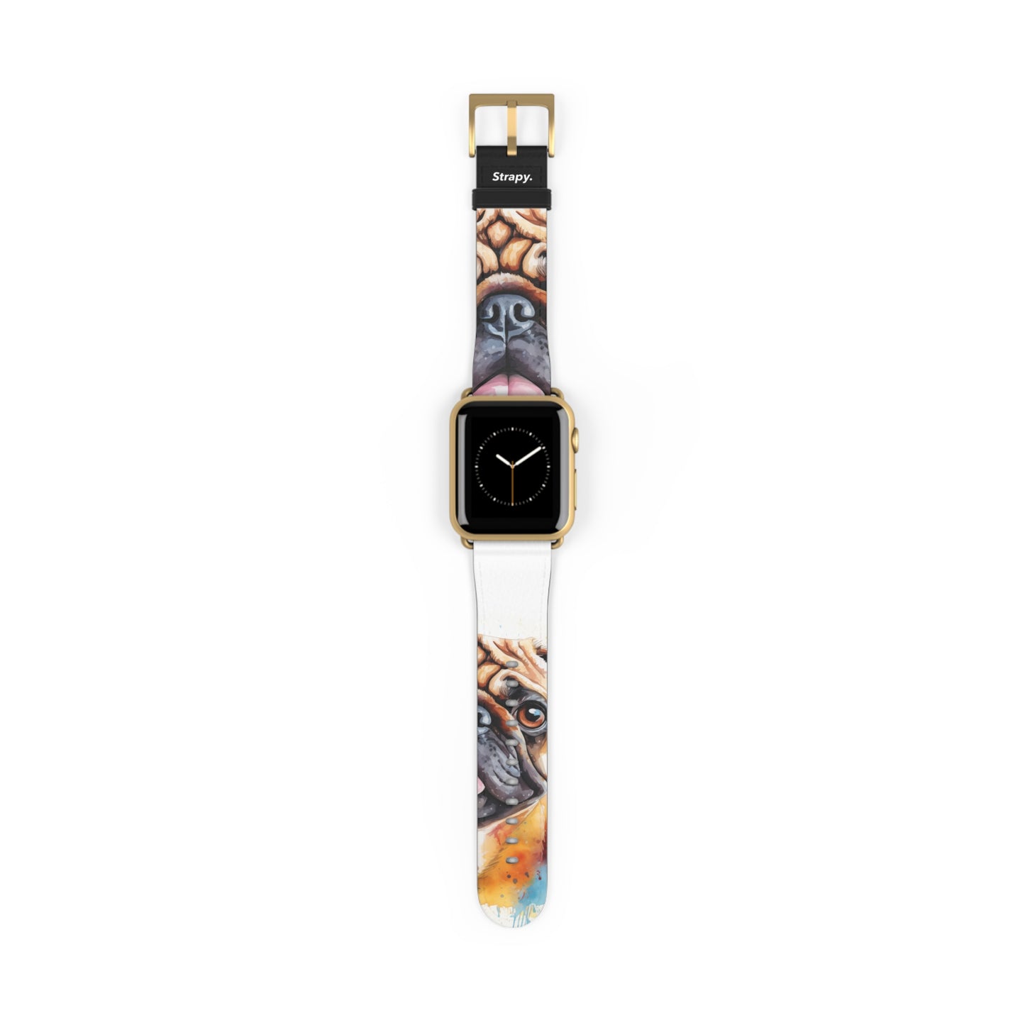 Aquarela Pug Love – Apple Watch Armband/Band aus Leder