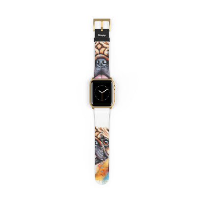 Aquarela Pug Dog Love - Leather Apple Watch Band