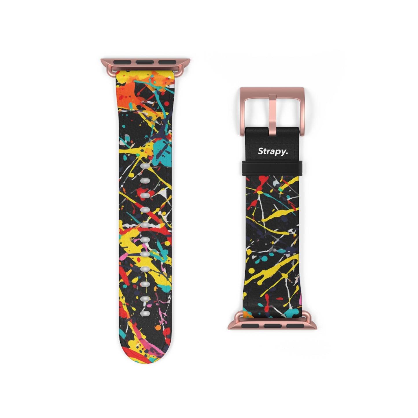 Jackson Pollock Homage Dark Splatter Pattern - Leather Apple Watch Strap/Band