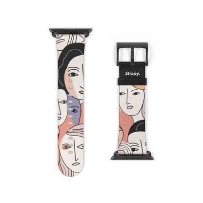 Abstract Minimalist Drawing Pastel Women Faces Pattern - Leather Apple Watch Strap/Band