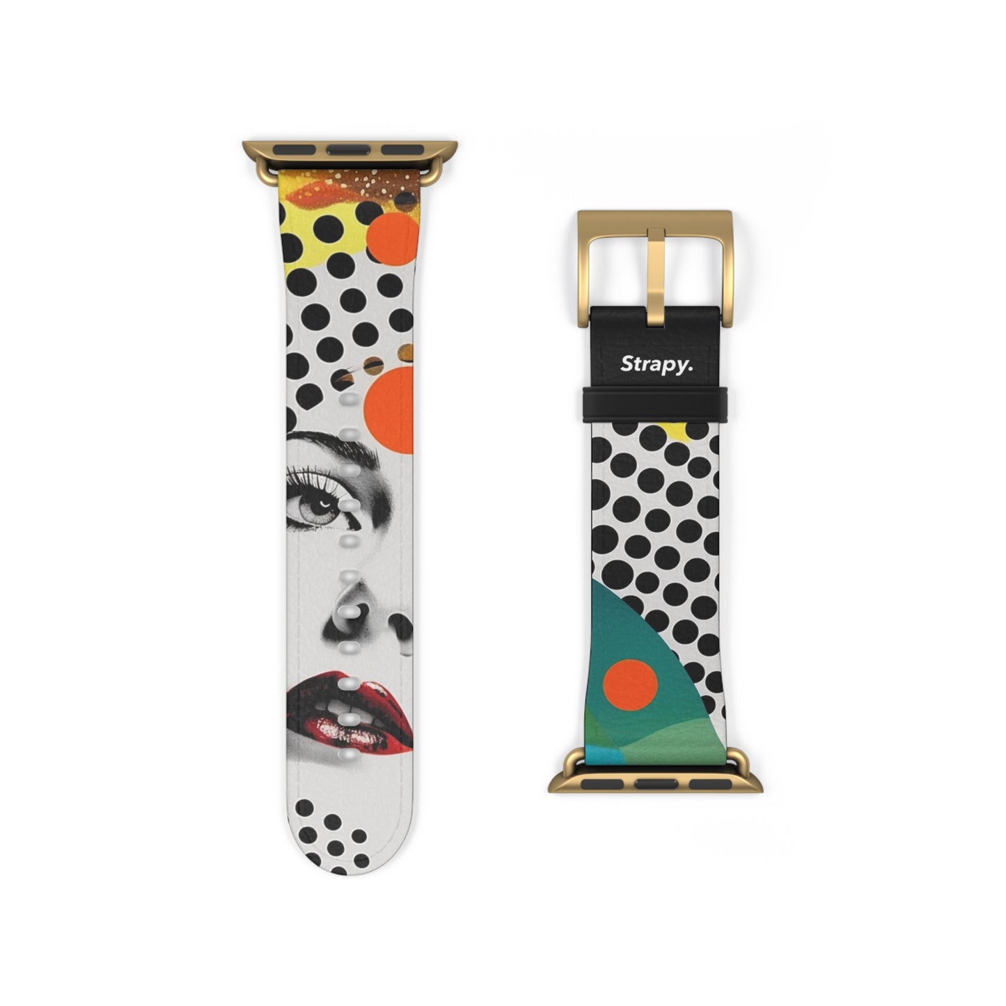 Abstract Comic Art Pop Women Polka Faces Pattern - Leather Apple Watch Strap/Band