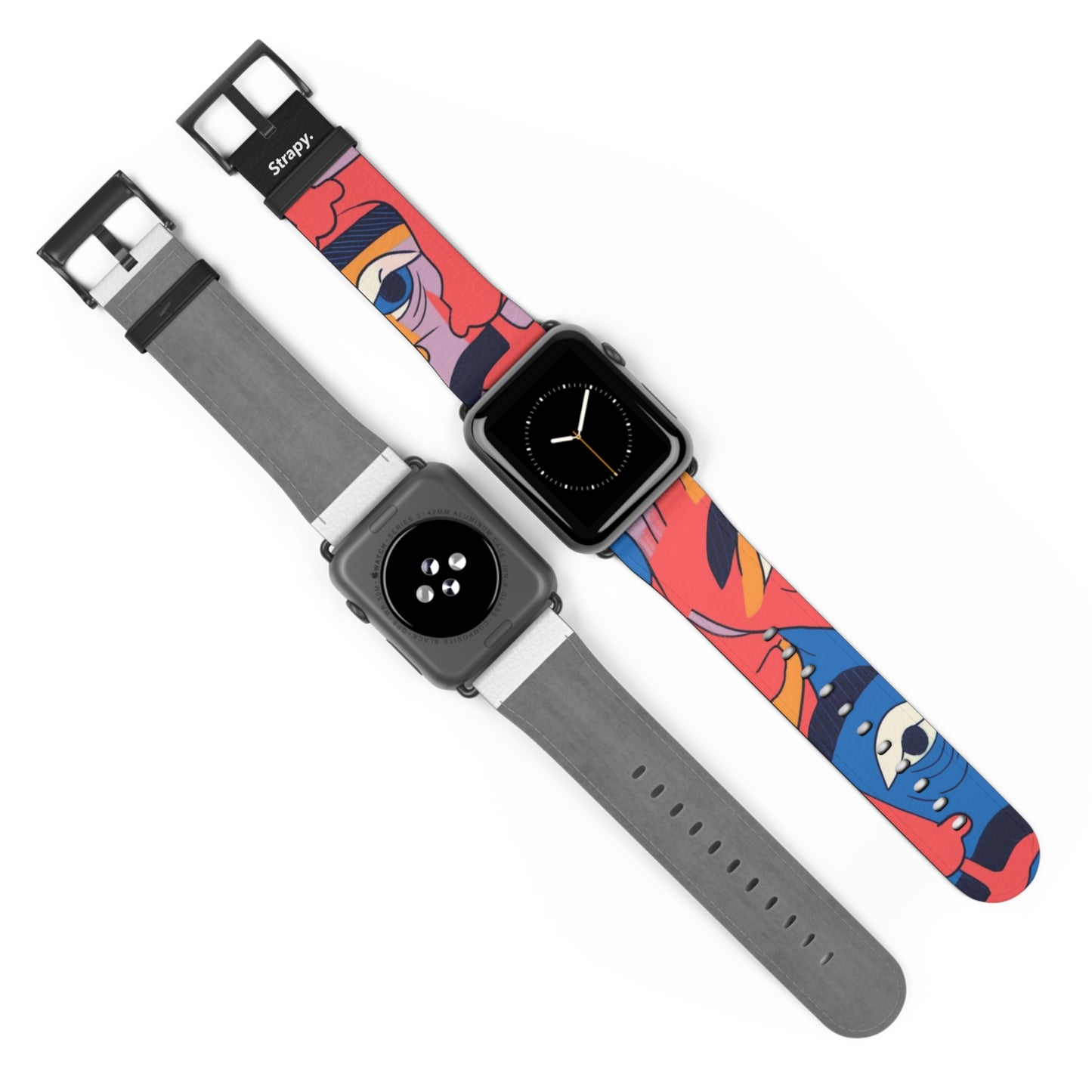 Motif de visages de moustache colorés surréalistes - Bracelet/Bande Apple Watch en cuir