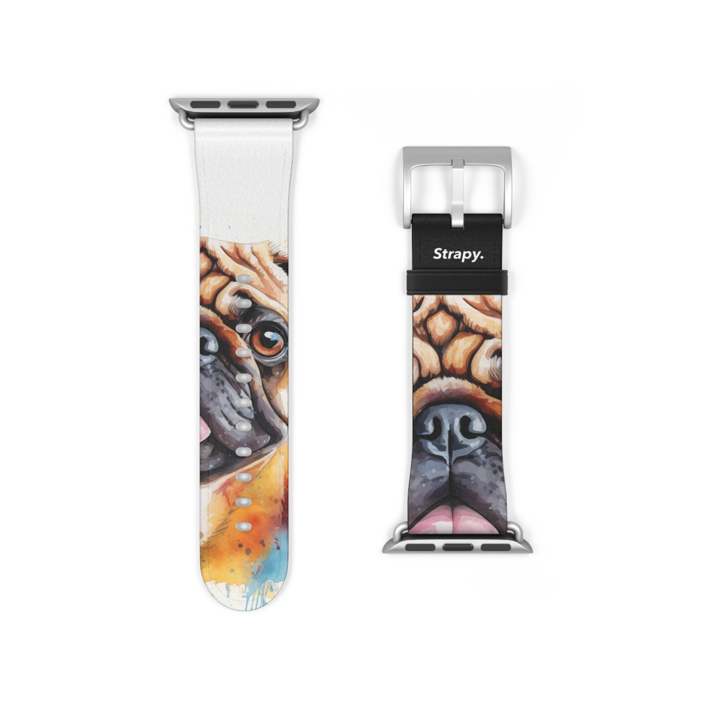 Aquarela Pug Dog Love - Leather Apple Watch Band