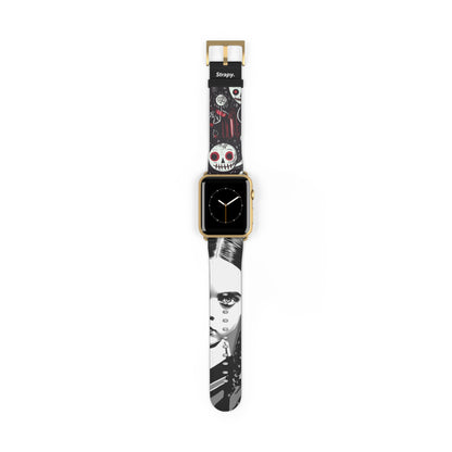 Art Pop Comic Wednesday Addams Stare Leather Apple Watch Band