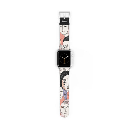 Abstract Minimalist Drawing Pastel Women Faces Pattern - Leather Apple Watch Strap/Band