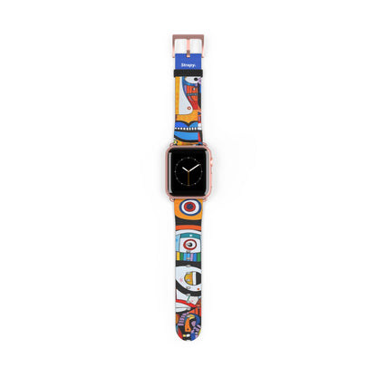 Yeux et visages abstraits Motif style Picasso - Bracelet/Bande Apple Watch en cuir