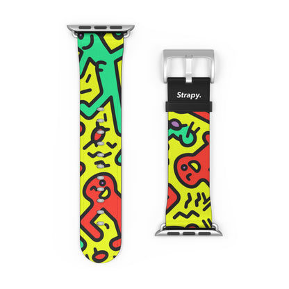 Abstraktes tanzendes, kräftiges geometrisches Linienmuster im Keith-Haring-Stil – Apple-Watch-Armband/Armband aus Leder