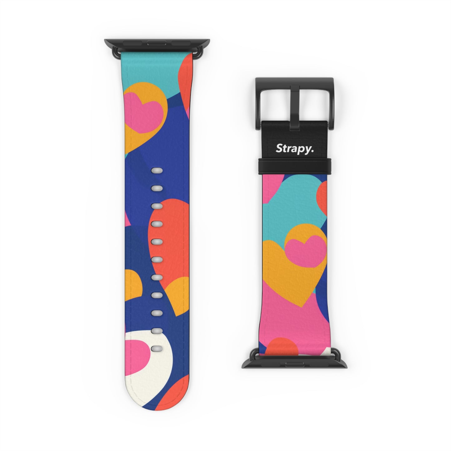 Abstract Risograph Colorful Hearts Pattern - Leather Apple Watch Strap/Band