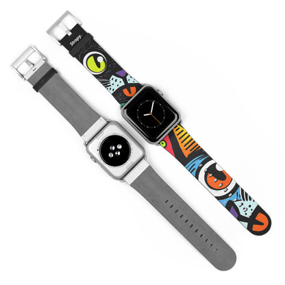 Abstract Art Pop Cats - Leather Apple Watch Strap/Band