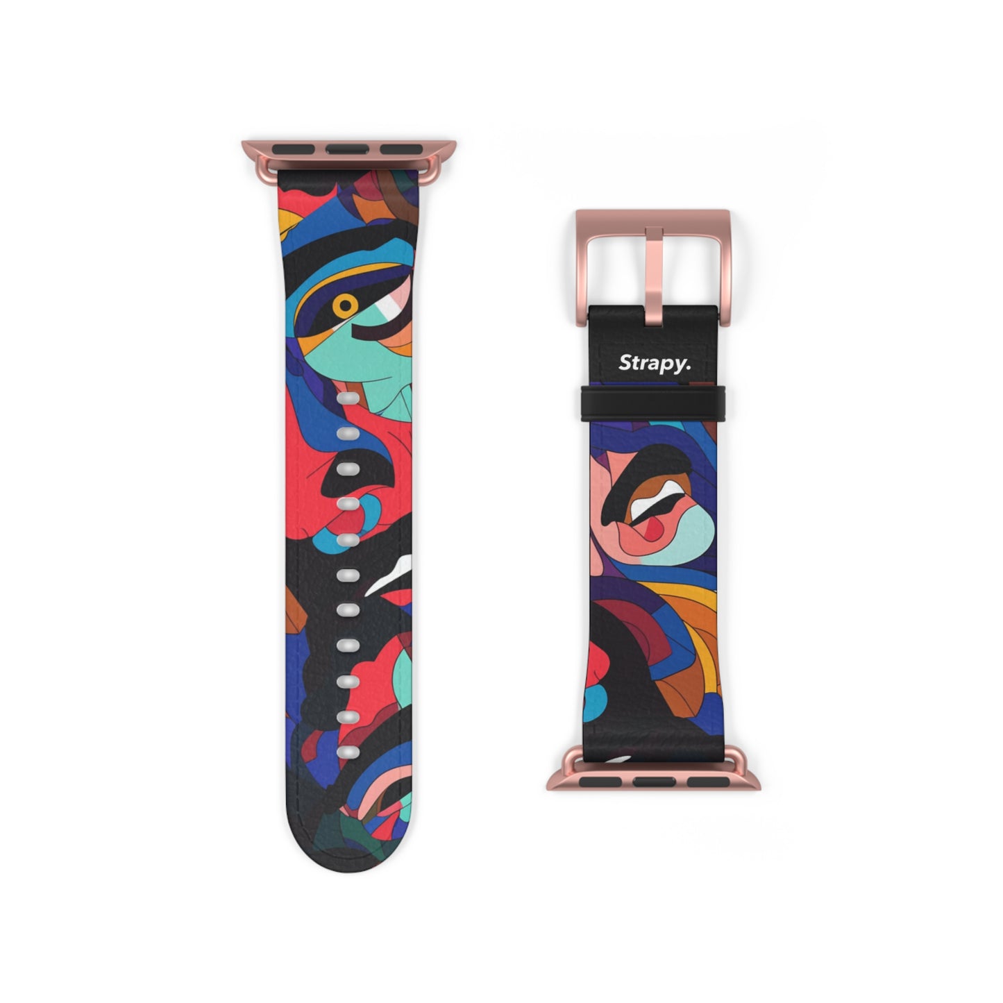 Surreal Colorful Dali Faces Pattern - Leather Apple Watch Strap/Band