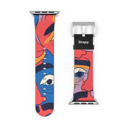 Surreal Colored Mustache Faces Pattern - Leather Apple Watch Strap/Band