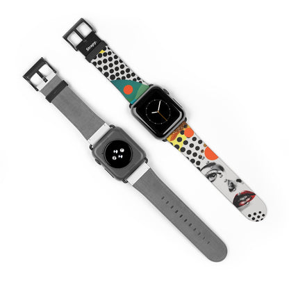 Abstract Comic Art Pop Women Polka Faces Pattern - Bracelet/Bande Apple Watch en cuir