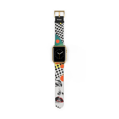 Abstrakte Comic-Art-Pop-Frauen-Polka-Gesichter-Muster – Apple-Watch-Armband/Armband aus Leder