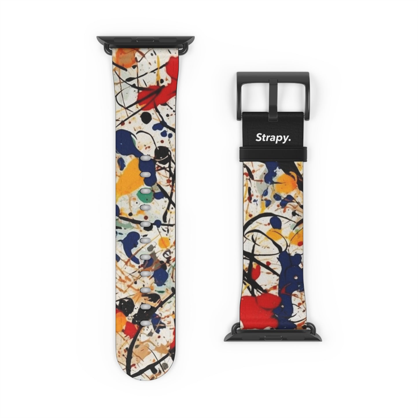 Spontaneous Abstract Jackson Pollock Homage Splatter Pattern Leather Apple Watch Band