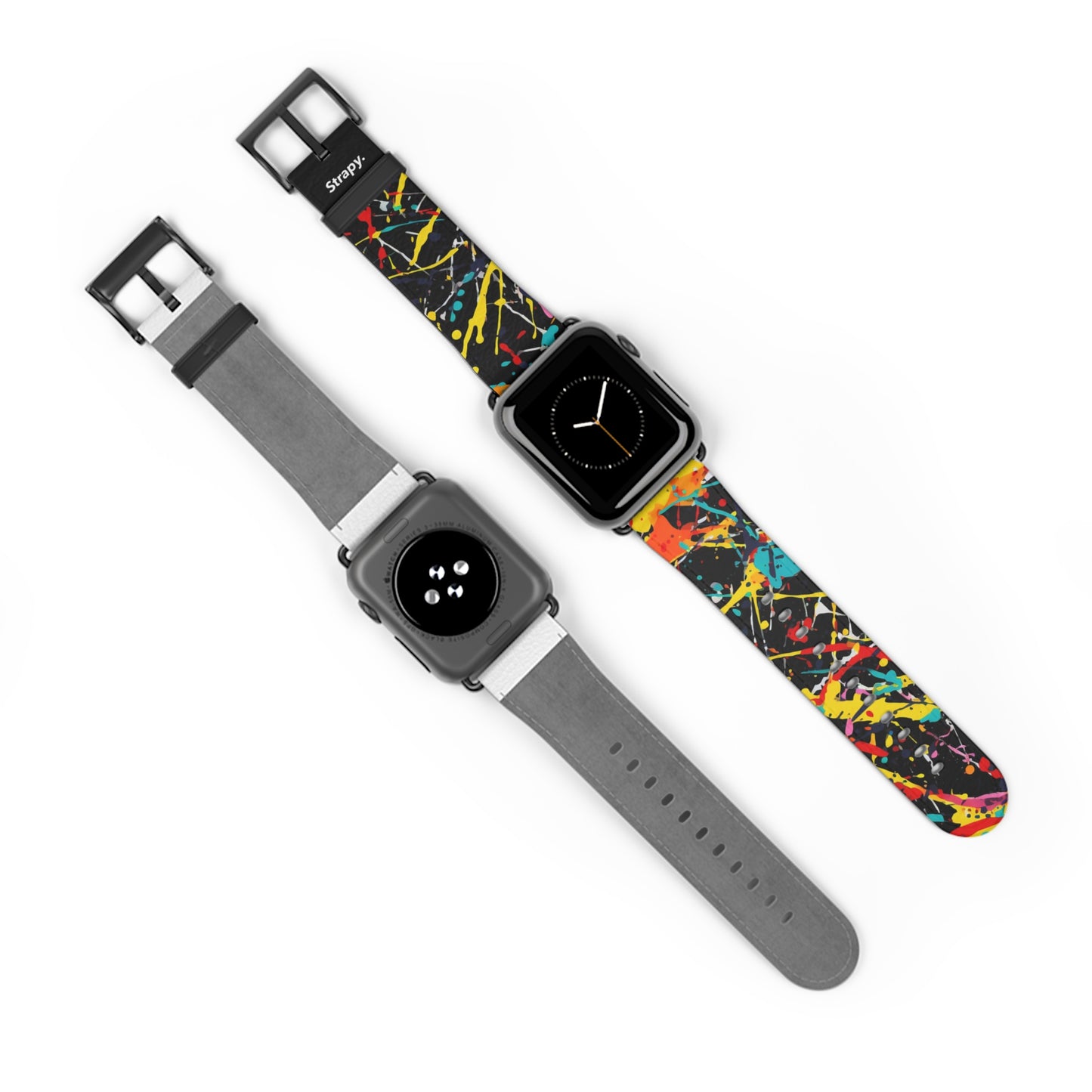 Jackson Pollock Homage Dark Splatter Pattern – Apple Watch Armband/Band aus Leder