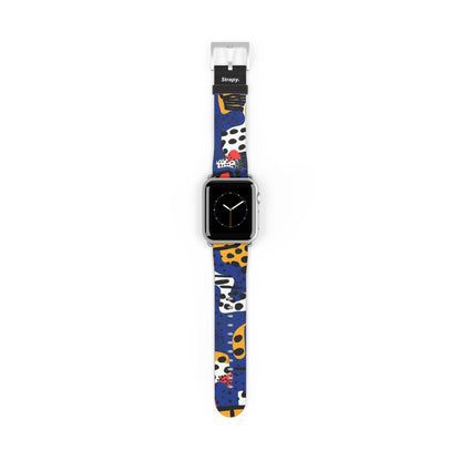 Abstraktes Muster mit Zebras und Leoparden im Picasso-Stil – Lederarmband für die Apple Watch