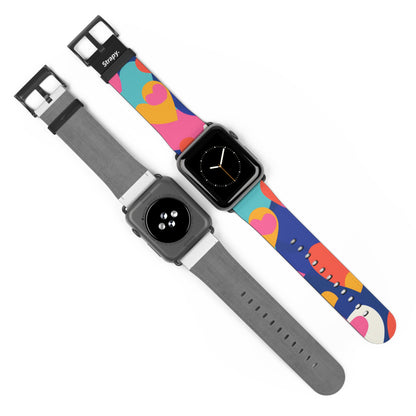 Abstraktes Risograph-Muster mit bunten Herzen – Lederarmband für die Apple Watch