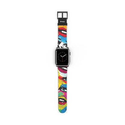 Comic Art Pop Women Faces Pattern - Leather Apple Watch Strap/Band