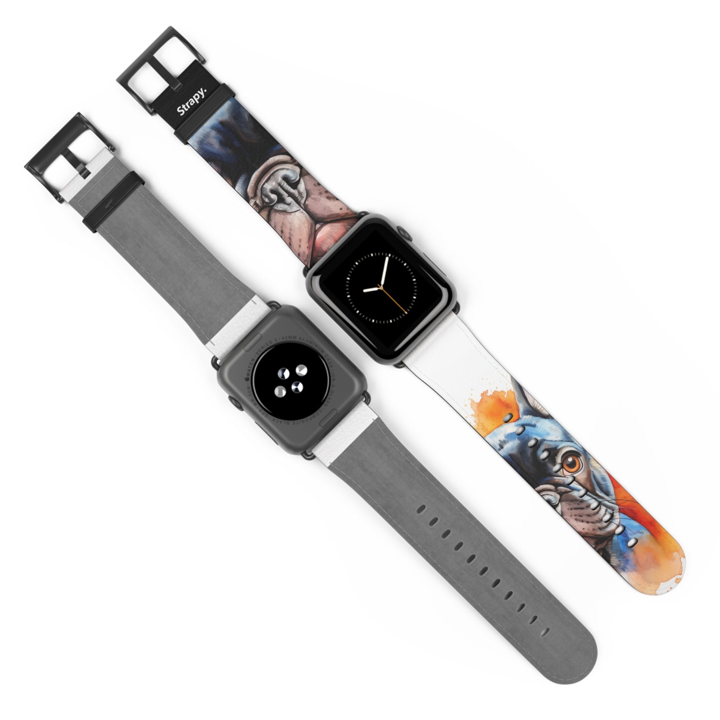 Aquarela Französische Bulldogge Love – Apple-Watch-Armband/Armband aus Leder