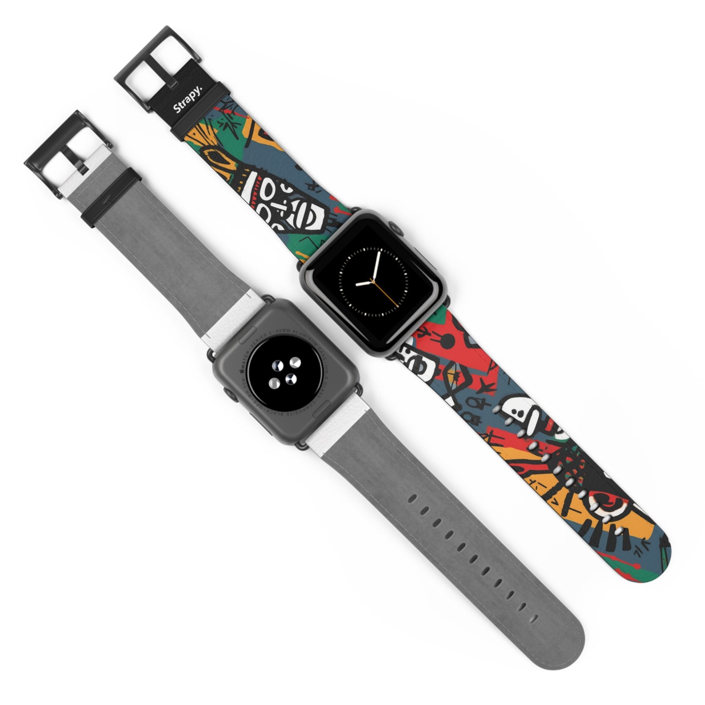 Abstraktes Muster im Basquiat-Stil des afrikanischen Stammes – Apple-Watch-Armband/Armband aus Leder