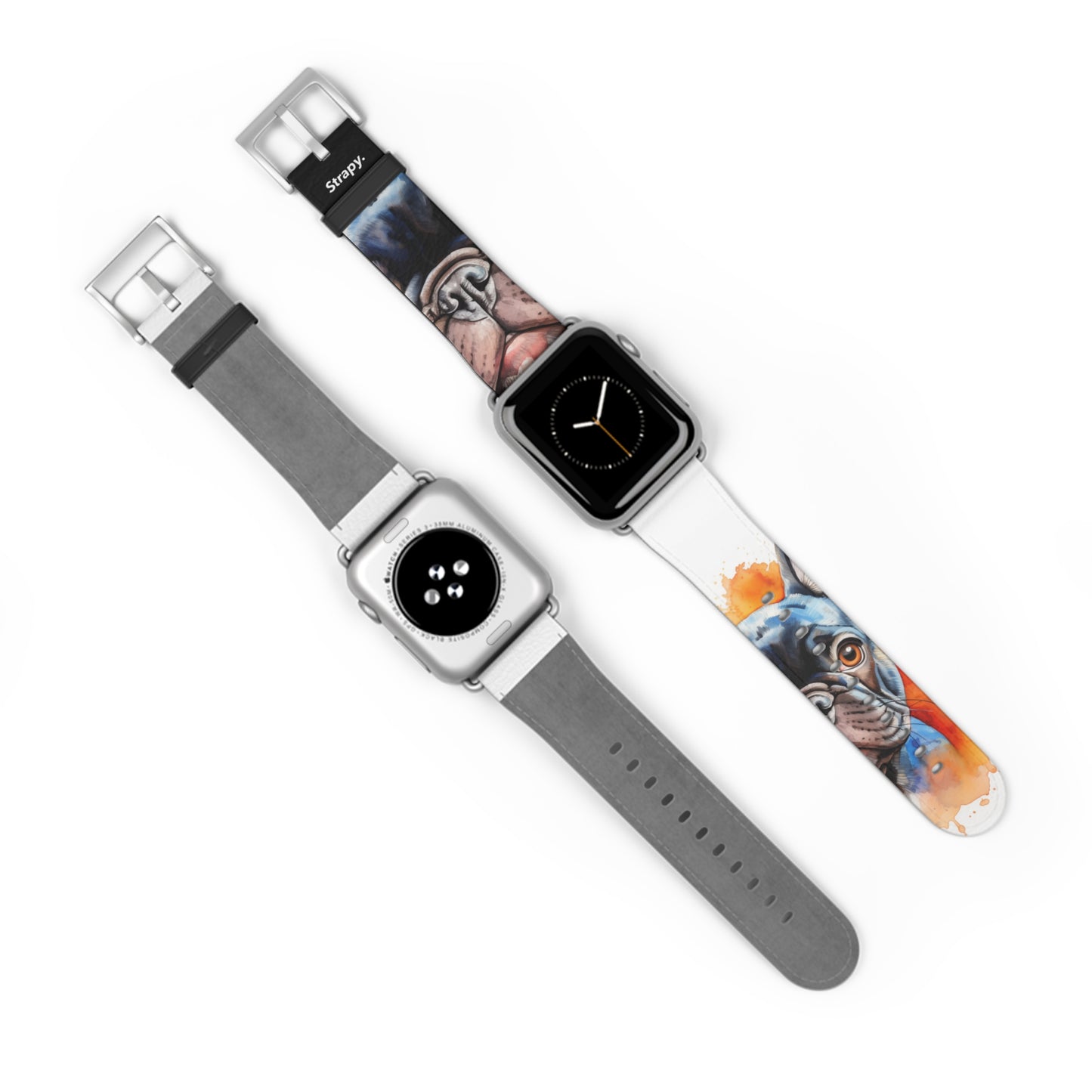 Aquarela French Bulldog Love - Bracelet/Bande Apple Watch en cuir