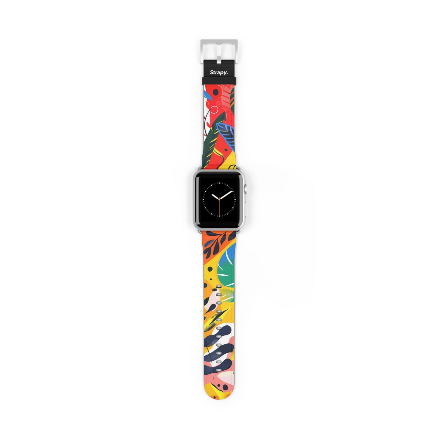 Summer Red Plants Contemporary Abstract Pattern Leather Apple Watch Band