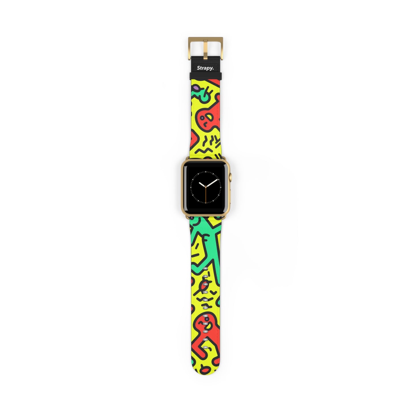 Abstract Dancing Bold Geometric Keith Haring Style Line Pattern Leather Apple Watch Band