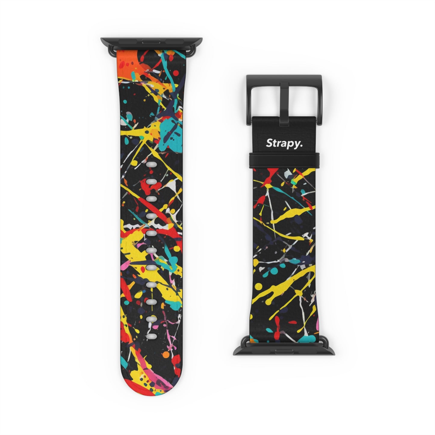 Jackson Pollock Homage Dark Splatter Pattern - Leather Apple Watch Strap/Band