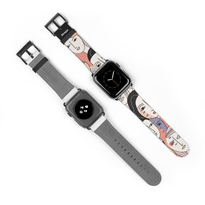 Motif de visages de femmes pastel dessin minimaliste abstrait - Bracelet/Bande Apple Watch en cuir