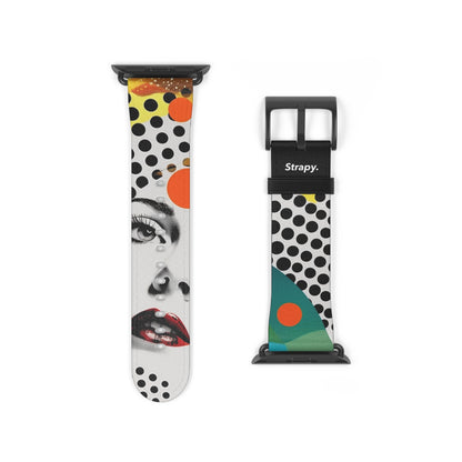 Abstract Comic Art Pop Women Polka Faces Pattern - Leather Apple Watch Strap/Band