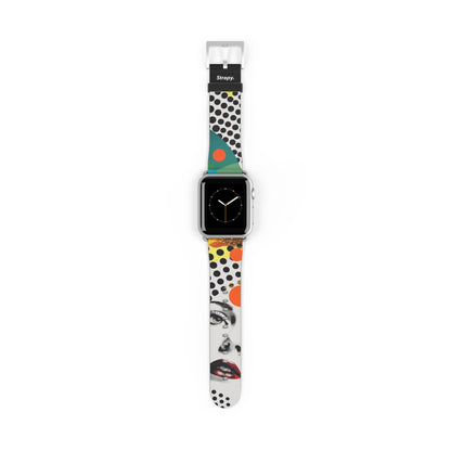 Abstrakte Comic-Art-Pop-Frauen-Polka-Gesichter-Muster – Apple-Watch-Armband/Armband aus Leder