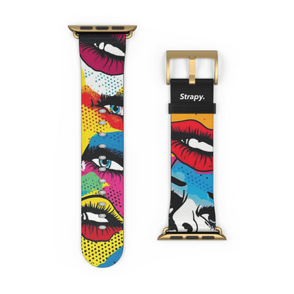 Comic Art Pop Women Faces Pattern - Leather Apple Watch Strap/Band