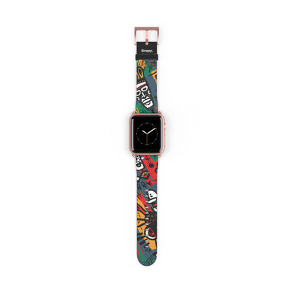 Abstraktes Muster im Basquiat-Stil des afrikanischen Stammes – Apple-Watch-Armband/Armband aus Leder