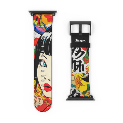 Art Pop Comic Geisha Japanese Stare – Apple Watch Armband/Band aus Leder