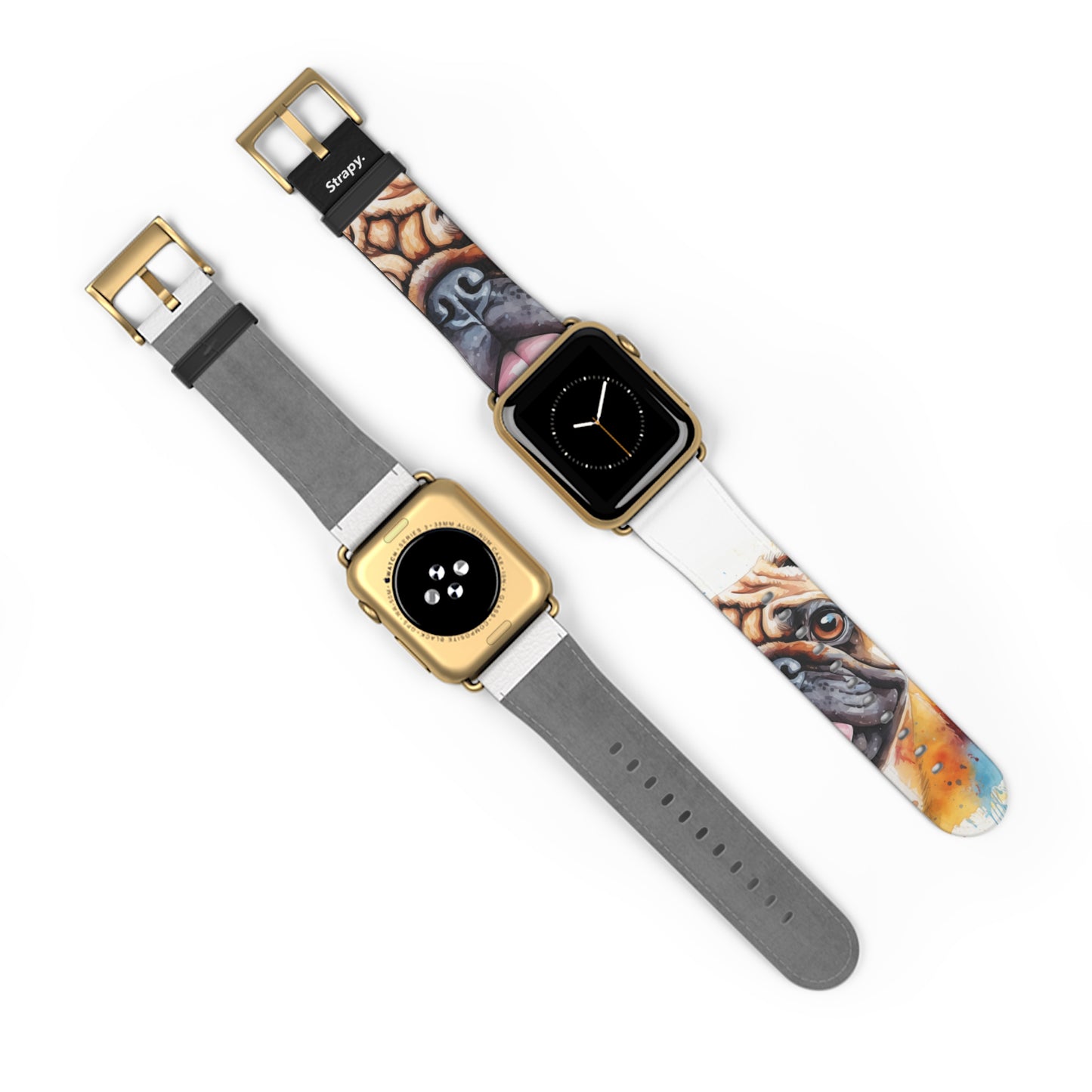 Aquarela Pug Dog Love - Leather Apple Watch Band